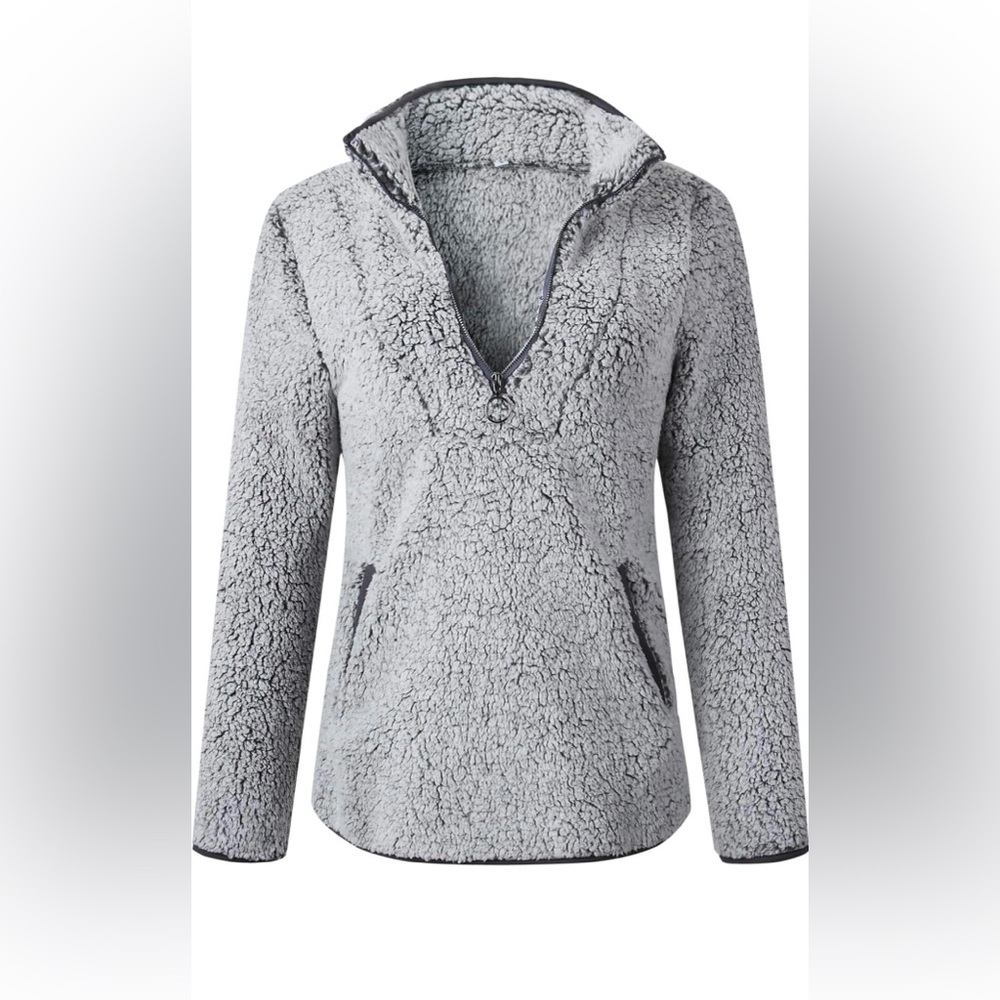 Grey Fleece Quarter Zip Teddy Jacket size large